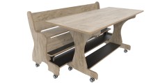 Hoogzit tafel L150 x B64 cm Grey craft oak met bank Tangara Groothandel voor de Kinderopvang Kinderdagverblijfinrichting